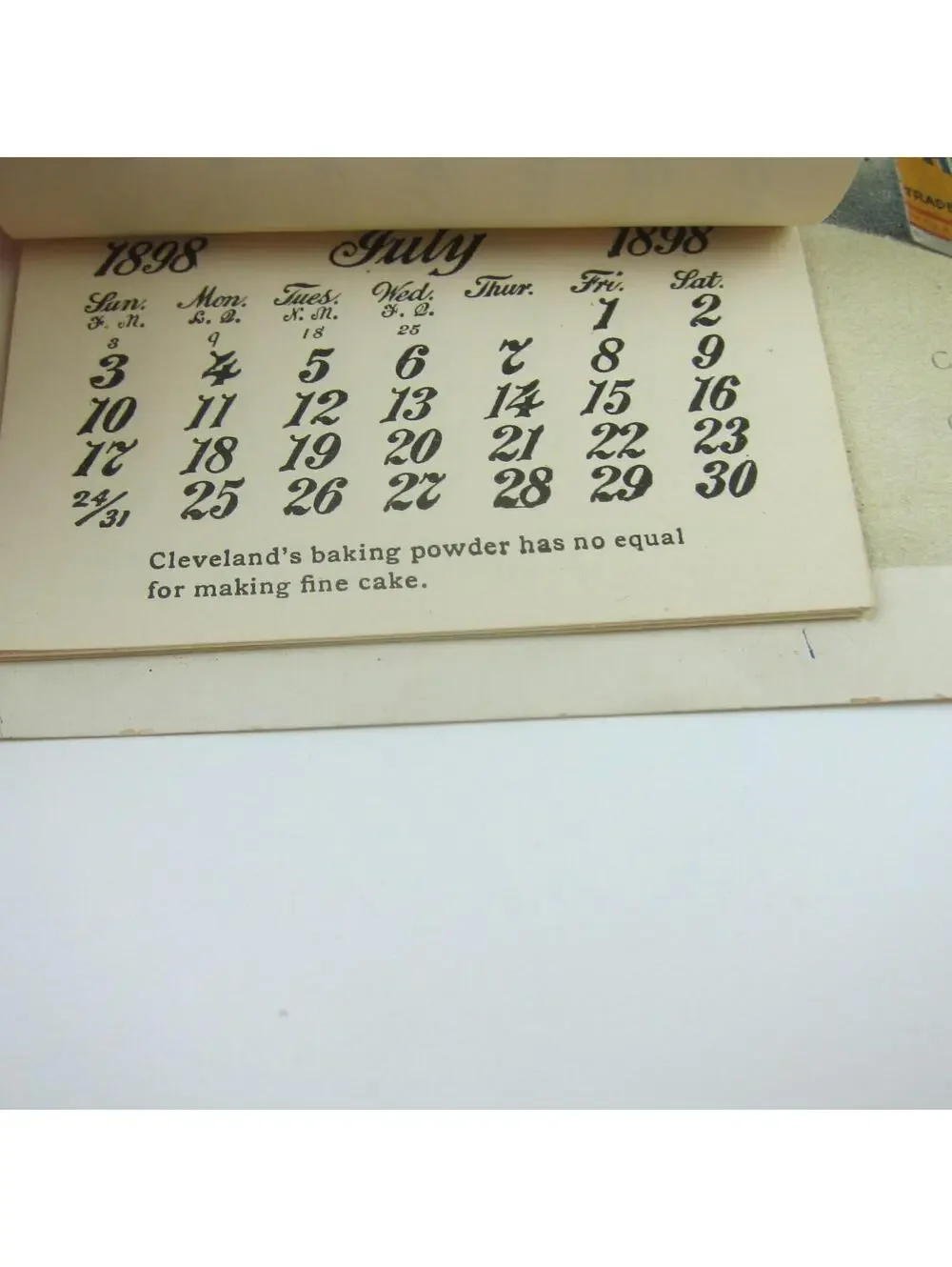 Advertising Wall Calendar Victorian Girl Clevelands Superior Baking Powder 1898